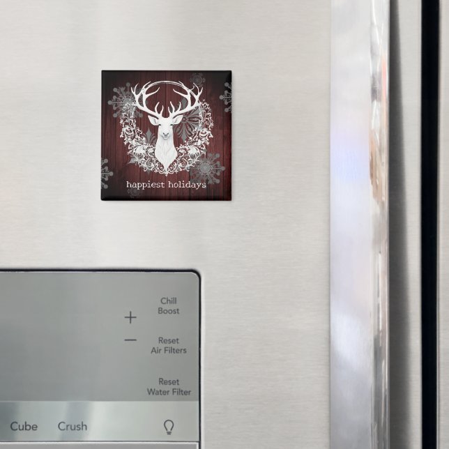 Rustikaler Weißer Rentier | Rot Magnet (In Situ (Kühlschrank))