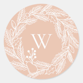 Rustikaler Weißer Winterkreide Monogram Blush Runder Aufkleber