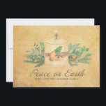 Rustikaler Weltfrieden Candle Winter Botanic Feiertagskarte<br><div class="desc">Eine elegante Sojaskerze,  umhüllt von Zitrusfrüchten und Zwirn,  ist umgeben von rustikalem Grün,  Obst und Blume. Ein weicher Aquarell verleiht ihm den Charme der Alten Welt. Weltfrieden ist in traditioneller Kalligraphie geschrieben. Ihr Name folgt.</div>