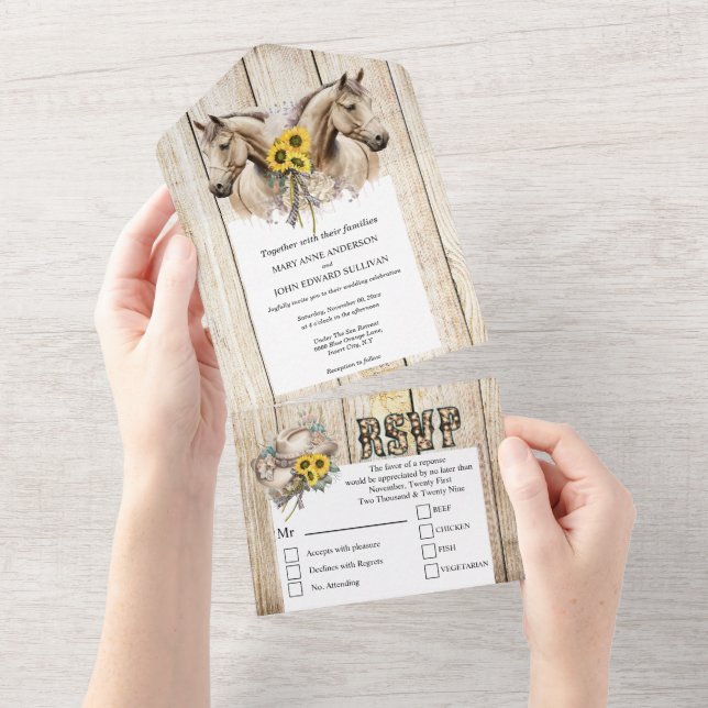 Rustikaler Western Aquarellpferde All In One Einladung (Abreißen)