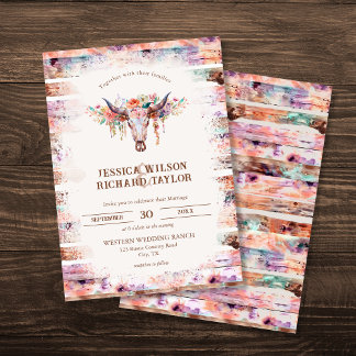 Rustikaler Western Boho Floral Cow Skull Einladung