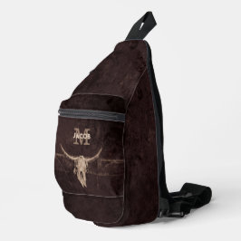 Rustikaler Western Braun Beige Alte Bullschädel Mo Crossbody Bag