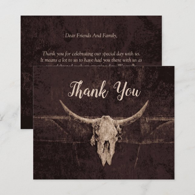 Rustikaler Western Brown Bull Skull Hochzeitbudget (Vorne/Hinten)