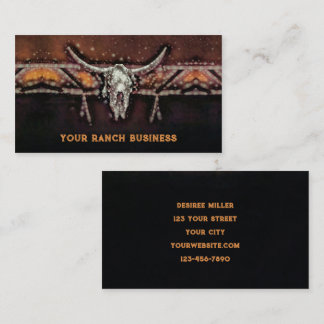 Rustikaler Western Bull Cow Skull Orange Brown Tri Visitenkarte