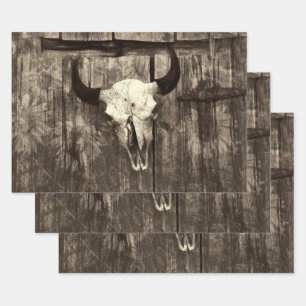Rustikaler Western Bull Skull Brown Sepia Sonnenbl Geschenkpapier Set