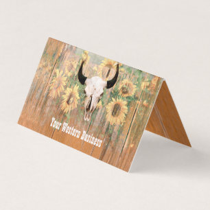 Rustikaler Western Bull Skull Sonnenblumen Holz Te Visitenkarten