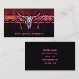 Rustikaler Western-Bulle-Kuh-Schädel Rosa Tribal-L Visitenkarte