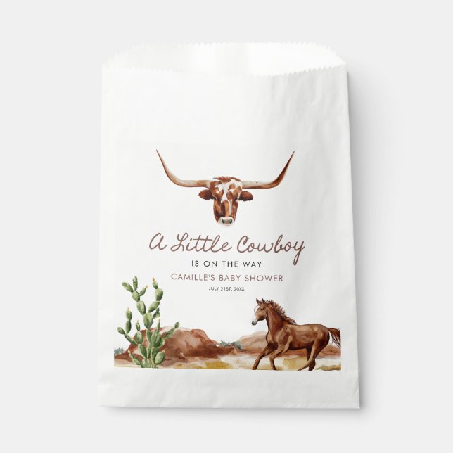 Rustikaler Western Cowboy Babydusche Geschenktütchen (Vorderseite)