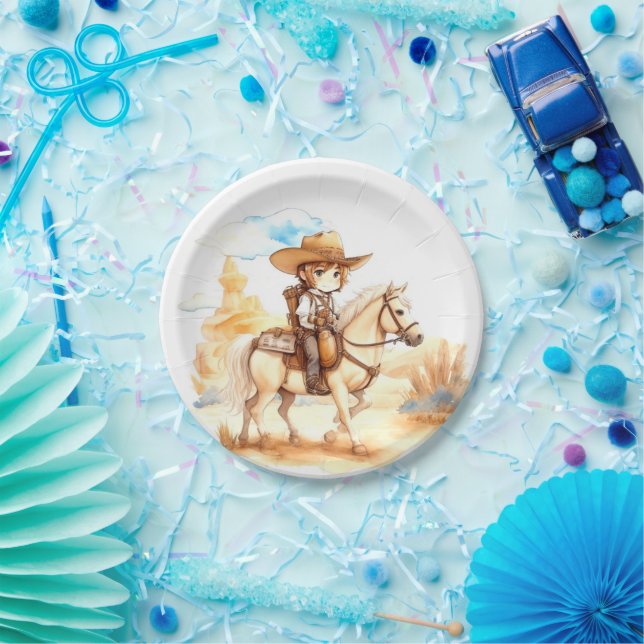 Rustikaler Western Cowboy Babydusche Pappteller (Party)