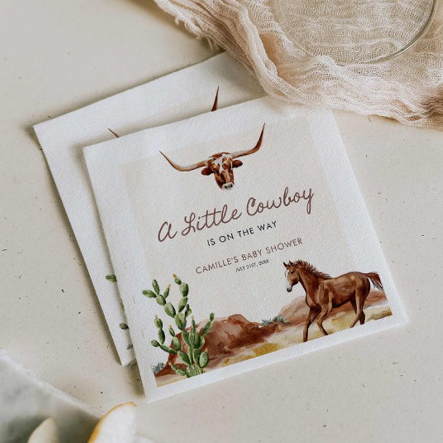 Rustikaler Western Cowboy Babydusche Serviette (A Little Cowboy Western Boy Baby Shower Paper Napkins)