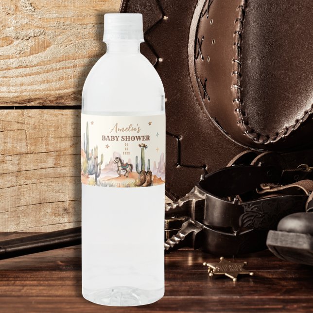 Rustikaler Western Cowboy Babydusche Wasserflaschenetikett (Von Creator hochgeladen)
