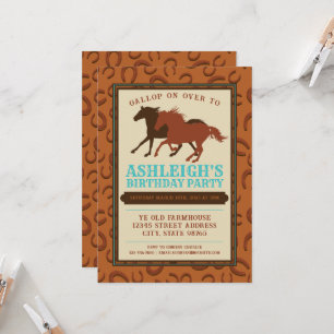 Rustikaler Western Cowboy Brown Horse Geburtstag Einladung