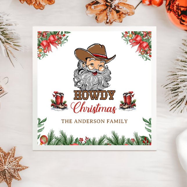 Rustikaler Western Cowboy Merry Christmas Napkins Serviette (Von Creator hochgeladen)