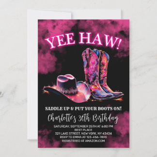Rustikaler Western Cowgirl Geburtstagsparty Pink N Einladung