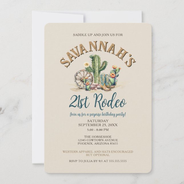 Rustikaler Western Cowgirl Rodeo Geburtstagsparty Einladung (Vorderseite)