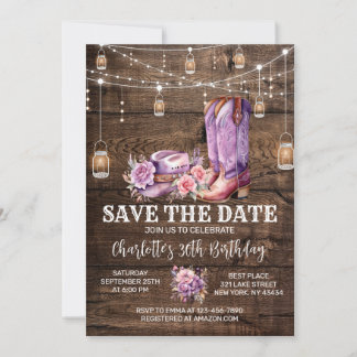 Rustikaler Western Cowgirl Save the Date Geburtsta Einladung