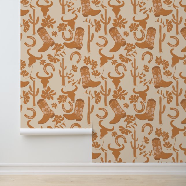 Rustikaler Western Earth Tone Country Cowboy Boots Tapete (Anwendung)