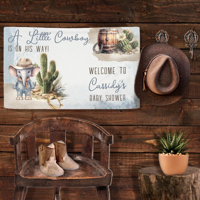 Rustikaler Western Elephant Cowboy Boy Babydusche Banner (Rustic Western Elephant Cowboy Boy Baby Shower Banner)