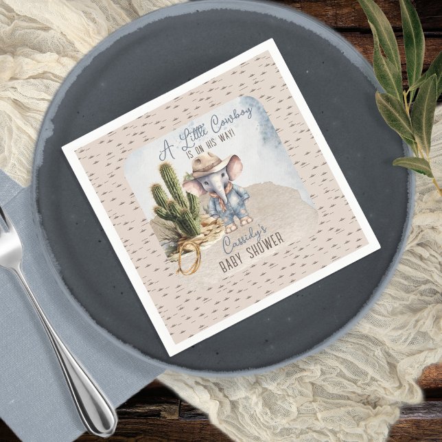 Rustikaler Western Elephant Cowboy Boy Babydusche Serviette (Rustic Western Elephant Cowboy Boy Baby Shower Paper Napkins)