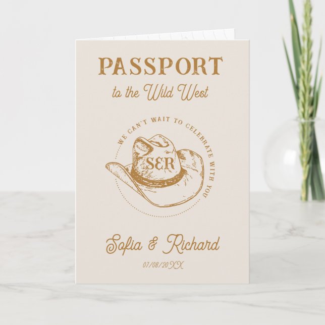 Rustikaler Western Hochzeitspass Einladung (Vorderseite)