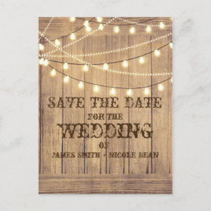 Rustikaler Western Holz & Licht Save the Date Ankündigungspostkarte