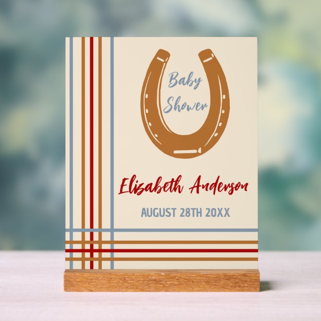 Rustikaler Western Horseshoe Kinderdusche Acrylschild (Neutral)