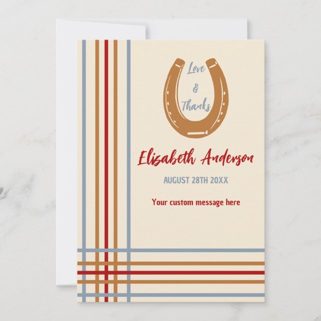 Rustikaler Western Horseshoe Kinderdusche Dankeskarte (Vorderseite)