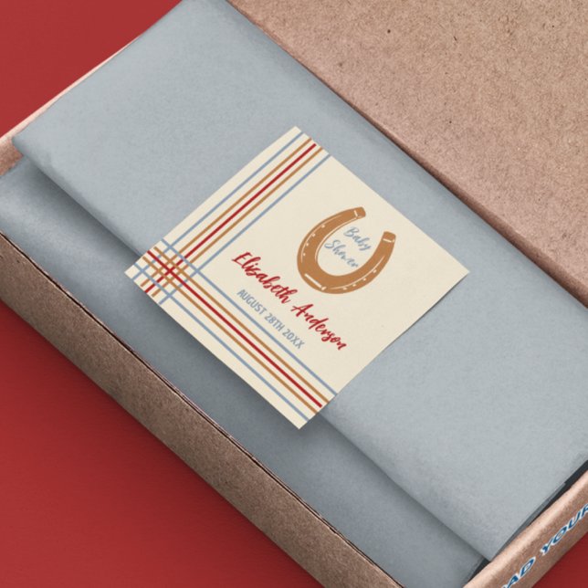 Rustikaler Western Horseshoe Kinderdusche Quadratischer Aufkleber (Von Creator hochgeladen)