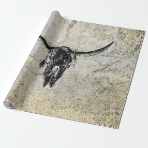 Rustikaler Western Kuh Skull Schwarz Textur Decoup Geschenkpapier
