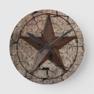 Rustikaler Western Land Primitive Texas Star Runde Wanduhr