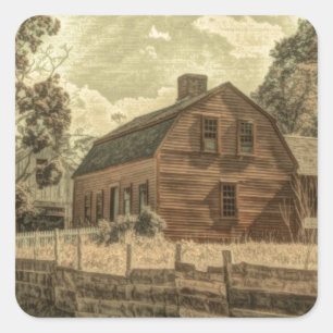 Rustikaler Western Landhaus Chic Red Barn Quadratischer Aufkleber