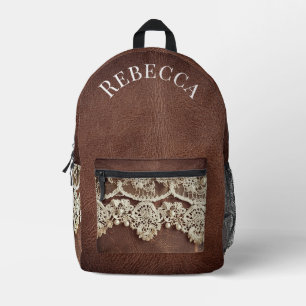 Rustikaler Western Leder und antike Spitze Bedruckter Rucksack