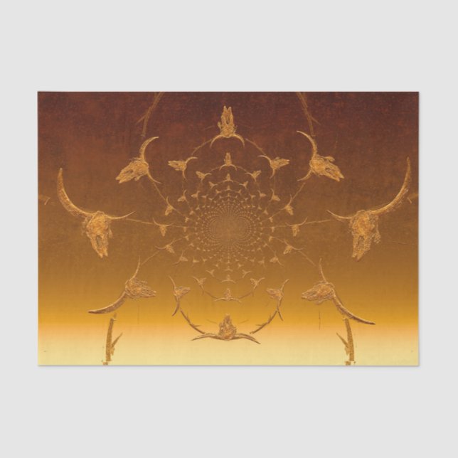Rustikaler Western Metallic Gold Texture Cow Skull Seidenpapier (Vorderseite)