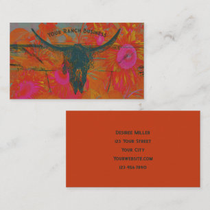 Rustikaler Western Orange Pink Sunflowers Bull Sku Visitenkarte