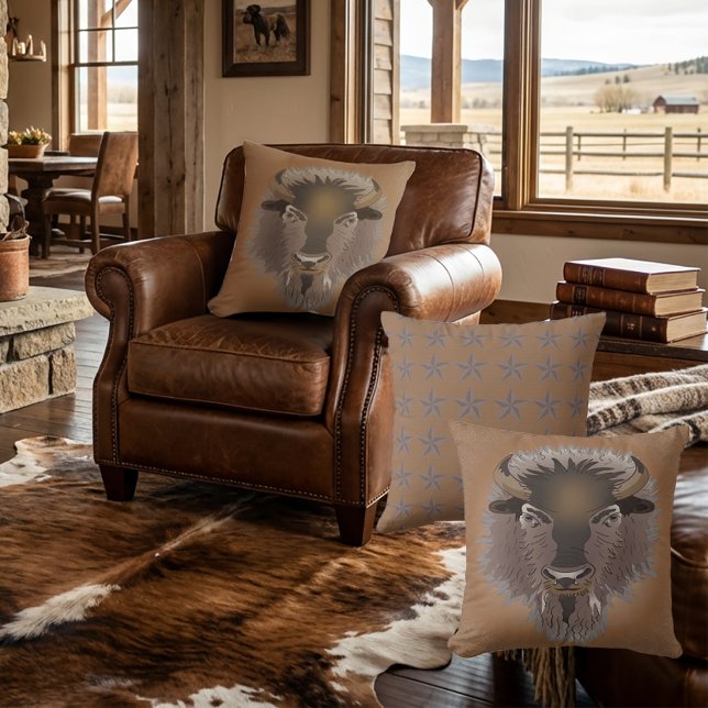 Rustikaler Western Plains Bison Kissen (Von Creator hochgeladen)