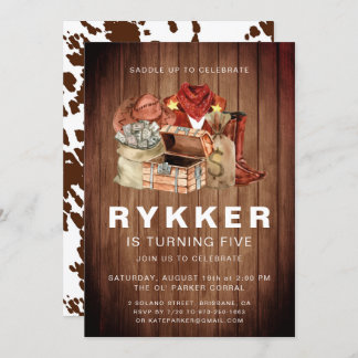 Rustikaler Western Rodeo Cowboy Geburtstagsparty Einladung