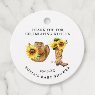 Rustikaler Western Sonnenblume Cowgirl Babydusche Geschenkanhänger
