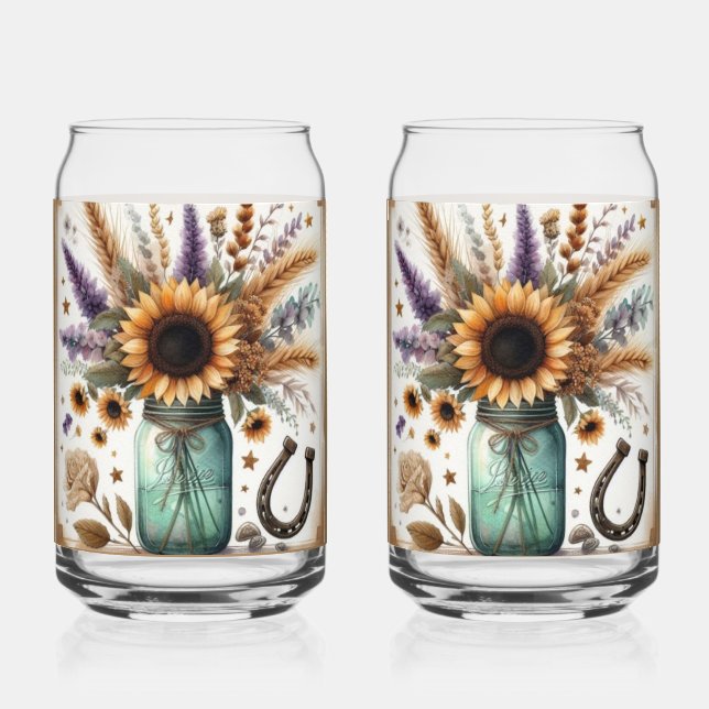 Rustikaler Western Sonnenblume Mason Jar Can Glass Dosenglas (Vorderseite)