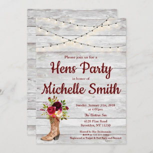 Rustikaler Western Stiefel Vintag Hens Party Einladung