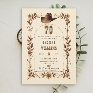Rustikaler Western-Torbogen-Cowboy zum 70. Geburts Einladung