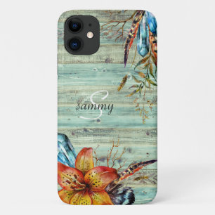 Rustikaler Western Türkis Wood Boho Floral Monogra Case-Mate iPhone Hülle
