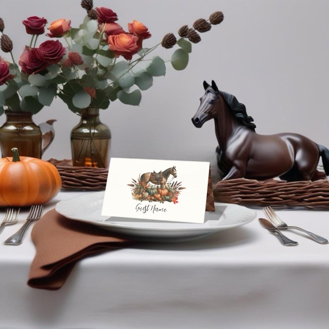 Rustikaler Western Vergnügen Pferd Erntedank Platzkarte (Enjoy this Rustic Western Thanksgiving Horse design! Customize with your favorite event!)