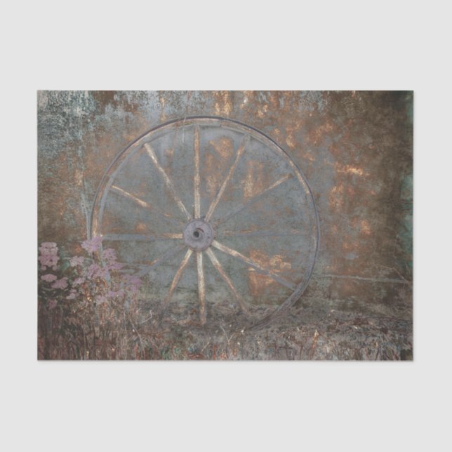 Rustikaler Western Vintag-braunes graues Wagenrad Seidenpapier (Vorderseite)