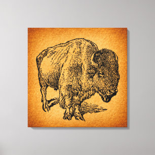 Rustikaler Western Wild Buffalo Bison Antique Leinwanddruck