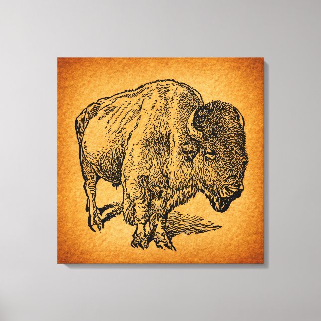 Rustikaler Western Wild Buffalo Bison Antique Leinwanddruck (Vorderseite)