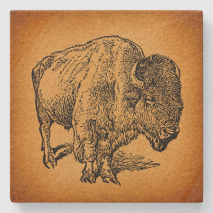 Rustikaler Western Wild Buffalo Bison Antique Steinuntersetzer