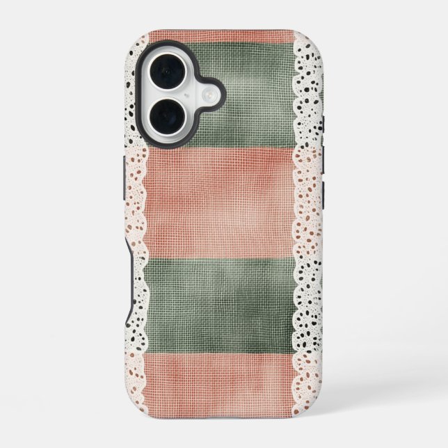 Rustikaler Wiese-Karo Cotattcore-Handy-Fall iPhone 16 Hülle (Rückseite)