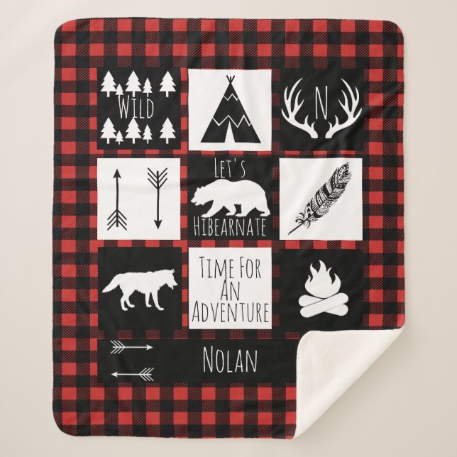 Rustikaler Wildnis-u. Tier-Büffel-Karo kariert Sherpadecke (Vorderseite)