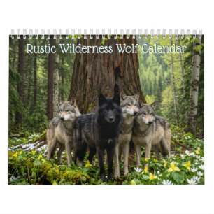 Rustikaler Wildnis-Wolf-Wandkalender Kalender