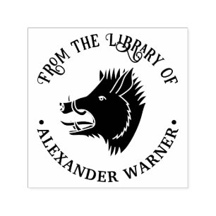 Rustikaler Wildschweinkopf runde Bibliotheksbuchna Permastempel